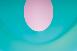 pink circle in a blue room