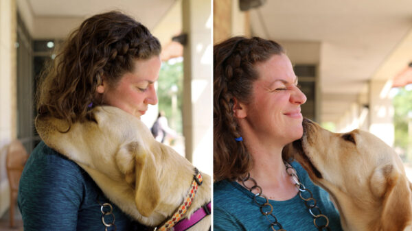 Emily Shryock with her service dog, Maple.
