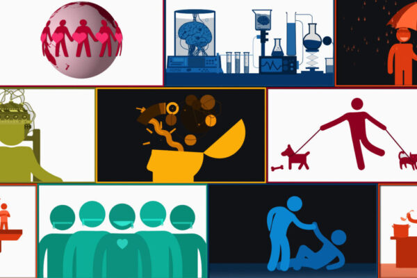 collage of many illustrations of people working together