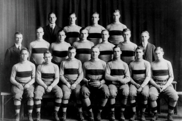 Black and white group photo of the 1914 Texas football team