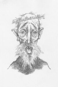 Pencil sketch of an old man with a unkempt beard