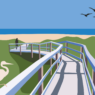Illustration of a boardwalk to a beach