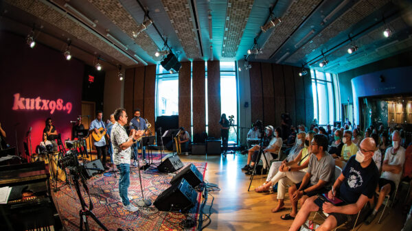 A band performs in front of the KUTX Concert Club in Studio 1A credit_ Gabriel C. Pérez