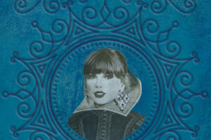 Illustration of Taylor Swift on an old book