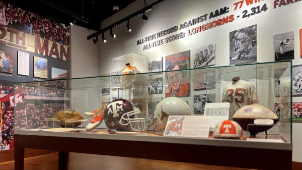 Longhorns v Aggies Display Case and Football Wall WEB
